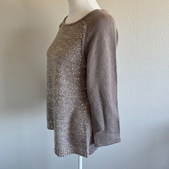 By Artisan Sweater Top Mink Sequin Mesh Shimmer Sparkle Soft Knit Size M - Picture 3 of 7